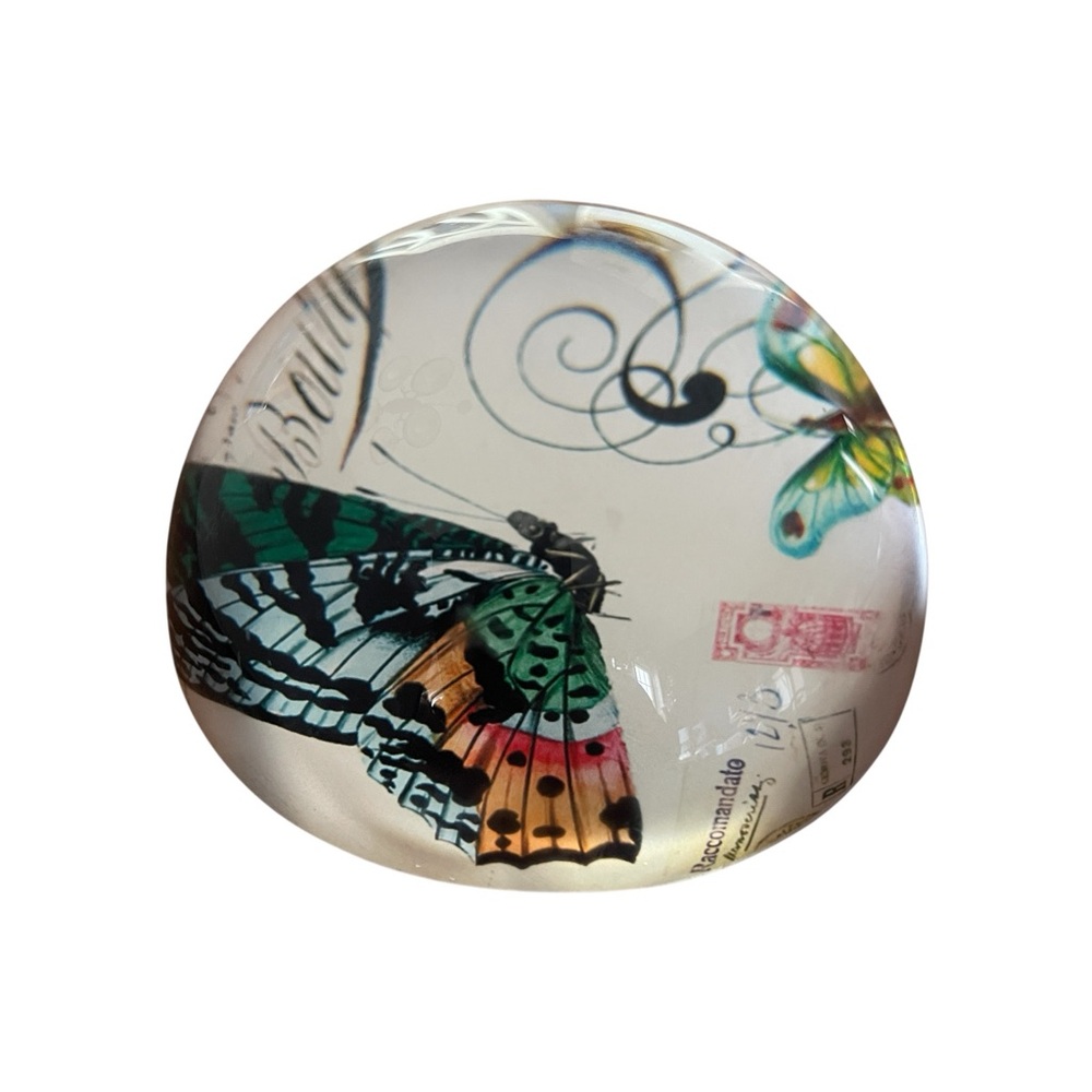 Pier 1 Butterfly Glass Paperweight Dome French Art Shabby Chic Desk Decor 4” - Picture 2 of 6